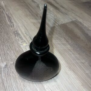 Black Glass with Silver Overlay Perfume Bottle with Stopper Glass Act Studio 7”